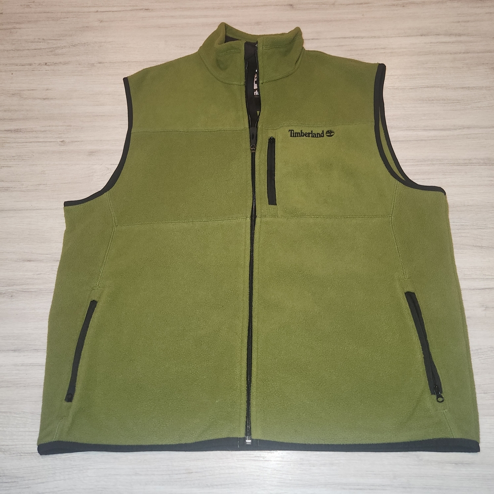 Vintage Y2K Timberland Fleece Full Zip Vest Men's Green Size Large C5